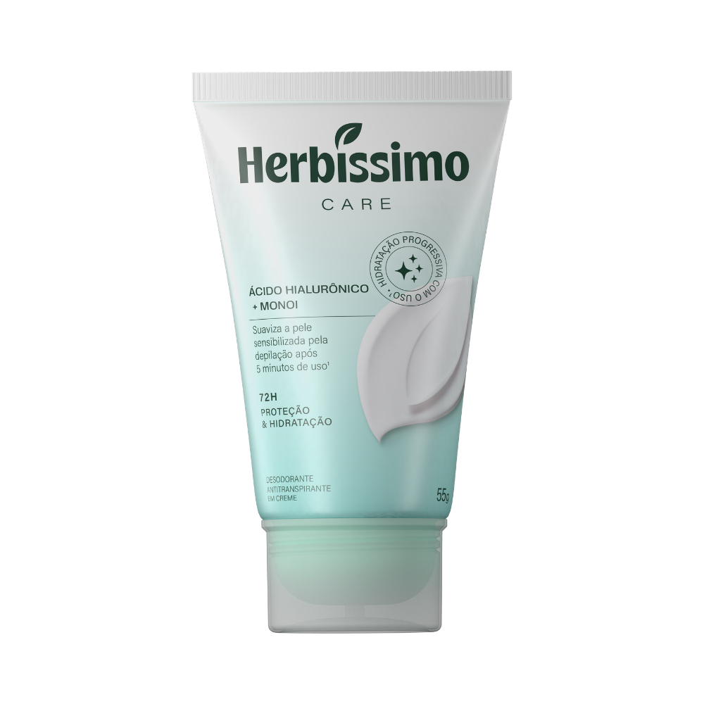 Creme Desodorante Antitranspirante Herbíssimo Bisnaga Care Monoi E Ácido Hialurônico 55g