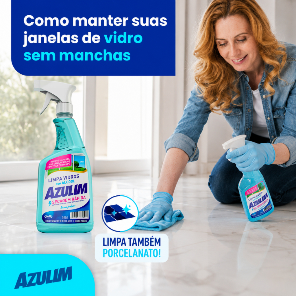 Limpa Vidros Spray Secagem Rápida 500ml Azulim Brilho Sem Manchas Com Silicone Janela Espelho — imagem 2 de 2