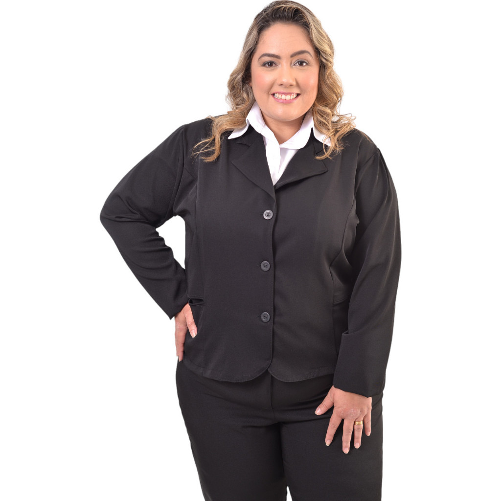 Conjunto Feminino Blazer E Saia Social Plus Size Preto