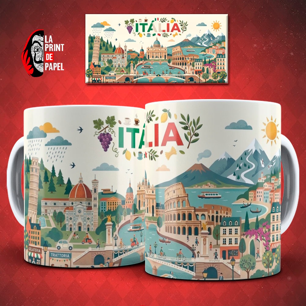 Caneca Personalizada Itália Roma Veneza Torre de Pisa 325ml Nome Souvenir Viagem