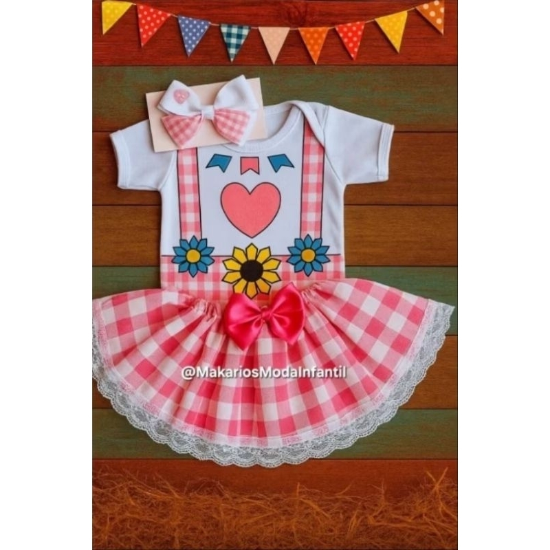 Body Infantil Festa Junina Saia Luxo Mesversario Bory Bori Bory Bodi Festa Junina Arraia Arraial, Quadrilha Vestido