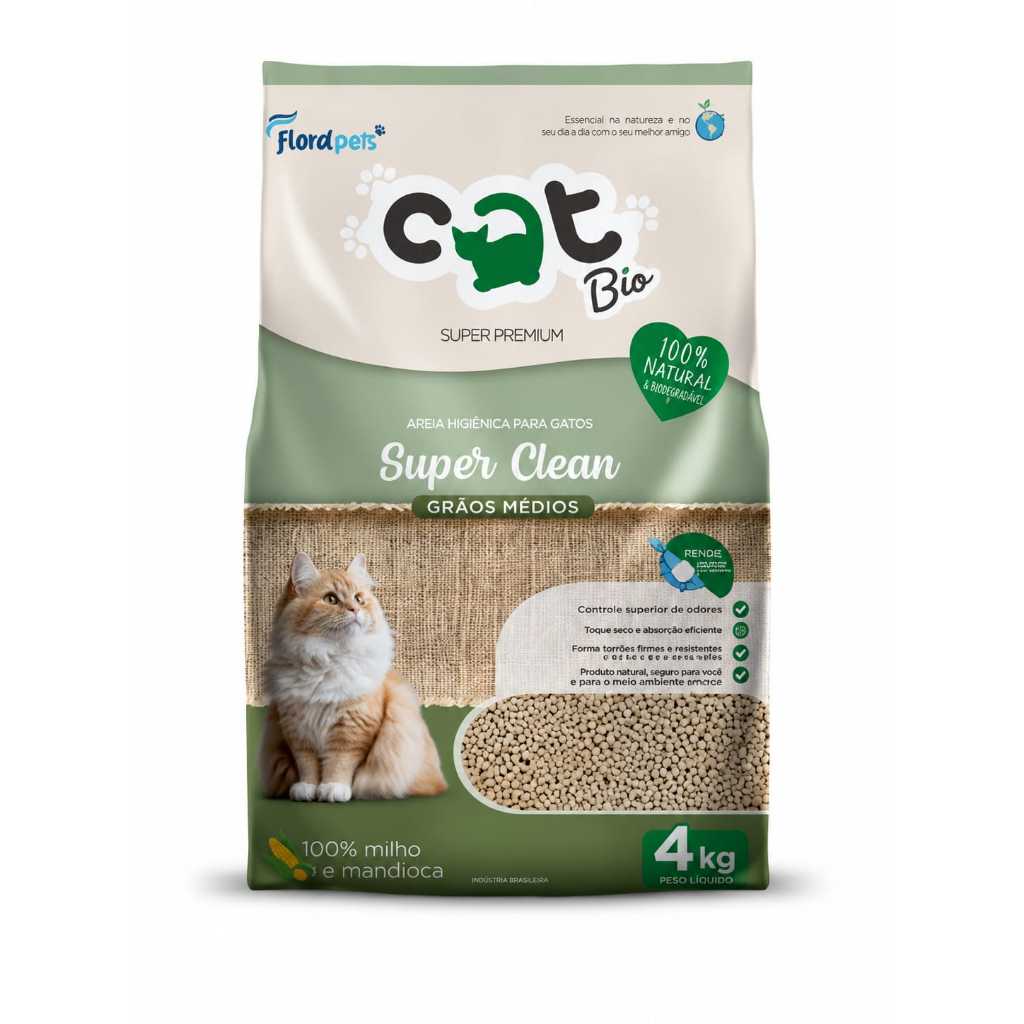 Areia Higiênica Biodegradavel Catbio (4kg) Super Clean / Grãos médios - PROMOÇÃO