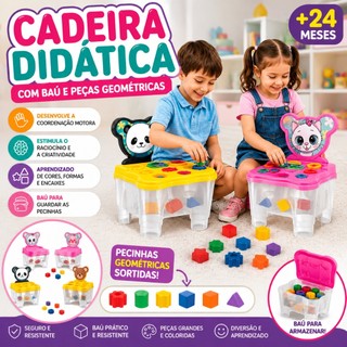 Cadeira Didática Infantil Educativa – Brinquedo de Encaixe com Formas e Atividades Interativas