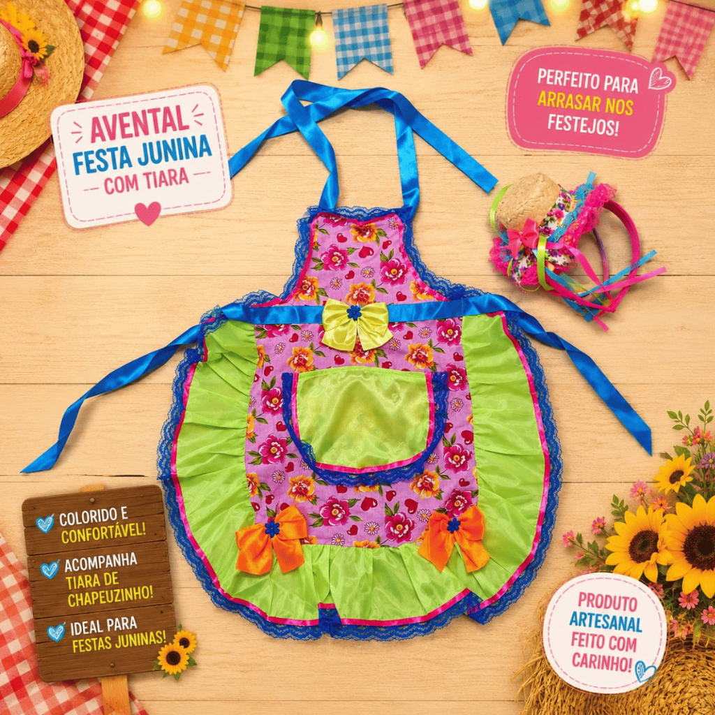 AVENTAL FESTA JUNINA ESTAMPADO ADEREÇO PARA FESTA FANTASIA CAIPIRA COWGIRL SÃO JOÃO ARRAIÁ