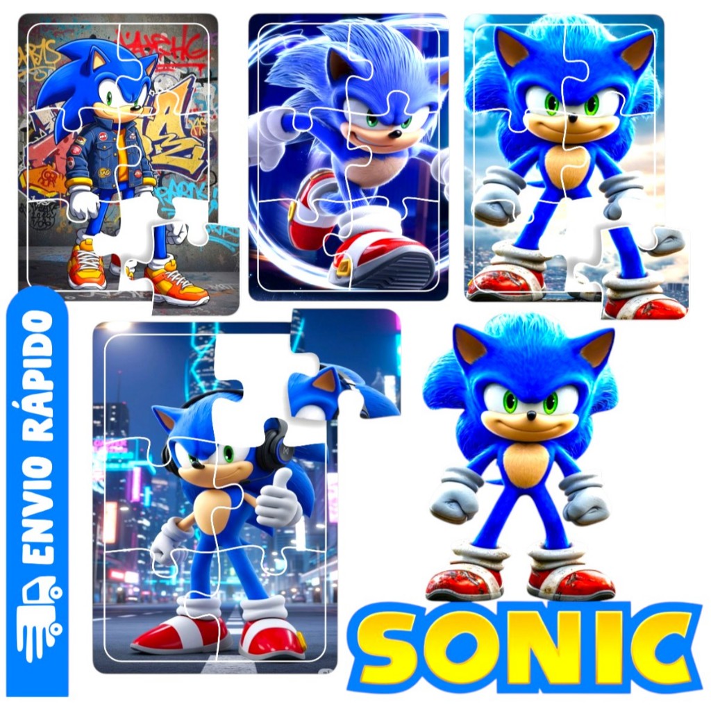 Kit 4 Quebra Cabeça Sonic Brinquedo Presente Dia das Crianças