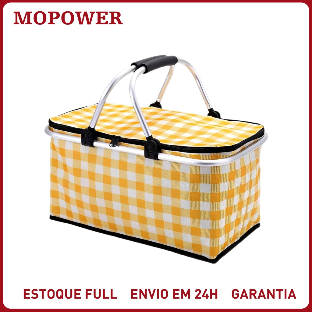 Cesta Térmica Dobrável 30L Grande Para Piquenique Praia Camping Mercado
