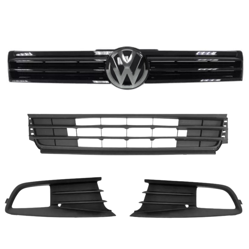 Kit Grade Radiador Black Piano Com Emblema E Grade Inferior Central E Kit Molduras Com Milha Gol Voyage G6 2013 14 15 16