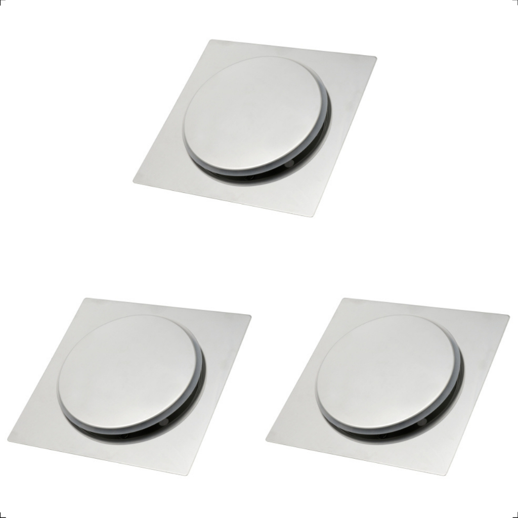 Kit 3 Ralo Click 15x15 Quadrado Inteligente Banheiro Inox 304
