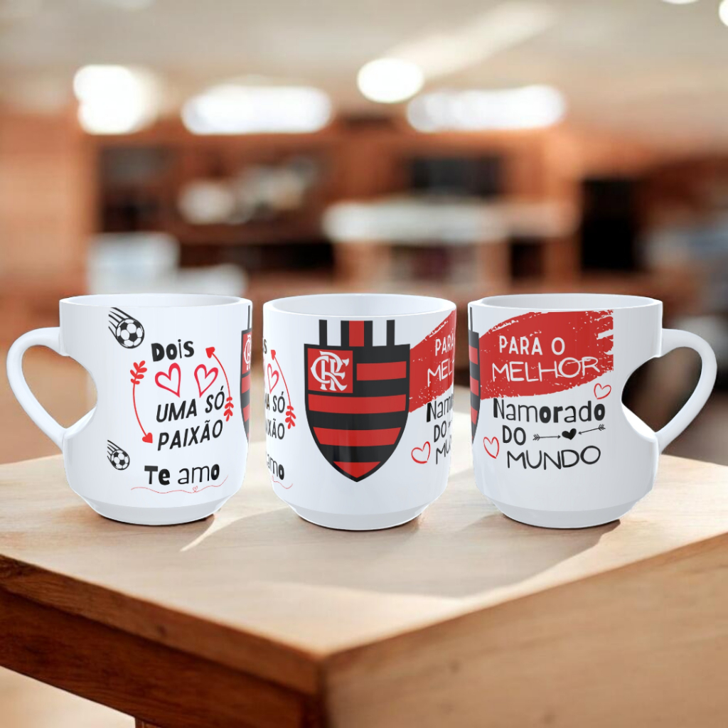 Caneca Alça Coração Dia Dos Namorados Personalizada  Flamengo