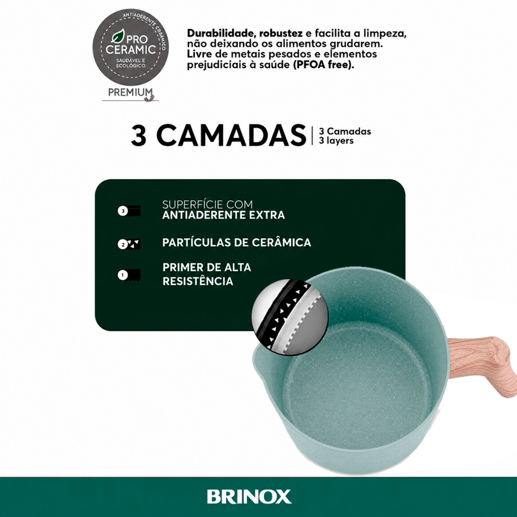 Fervedor 14cm 1,75L Brinox Ceramic Life Botanika Fundo Triplo Antiaderente Indução Verde · foto 2