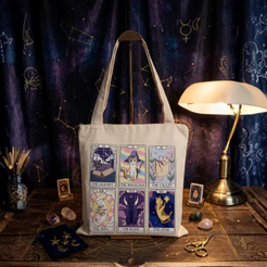 Bolsa Ecobag Com e Sem Ziper Gatos Tarot Místico | Esotérica Colorida Algodão Cru