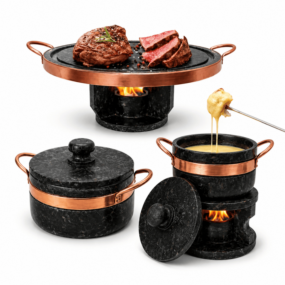 Kit Fondue 32cm Pedra Sabão+ Fondue 500ml+ Panela 500ml