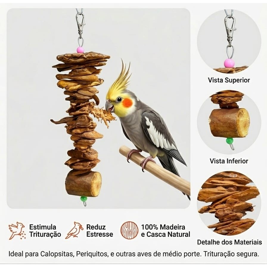Brinquedo Calopsita de Casca Pinus Periquito Papagaio Ring Neck