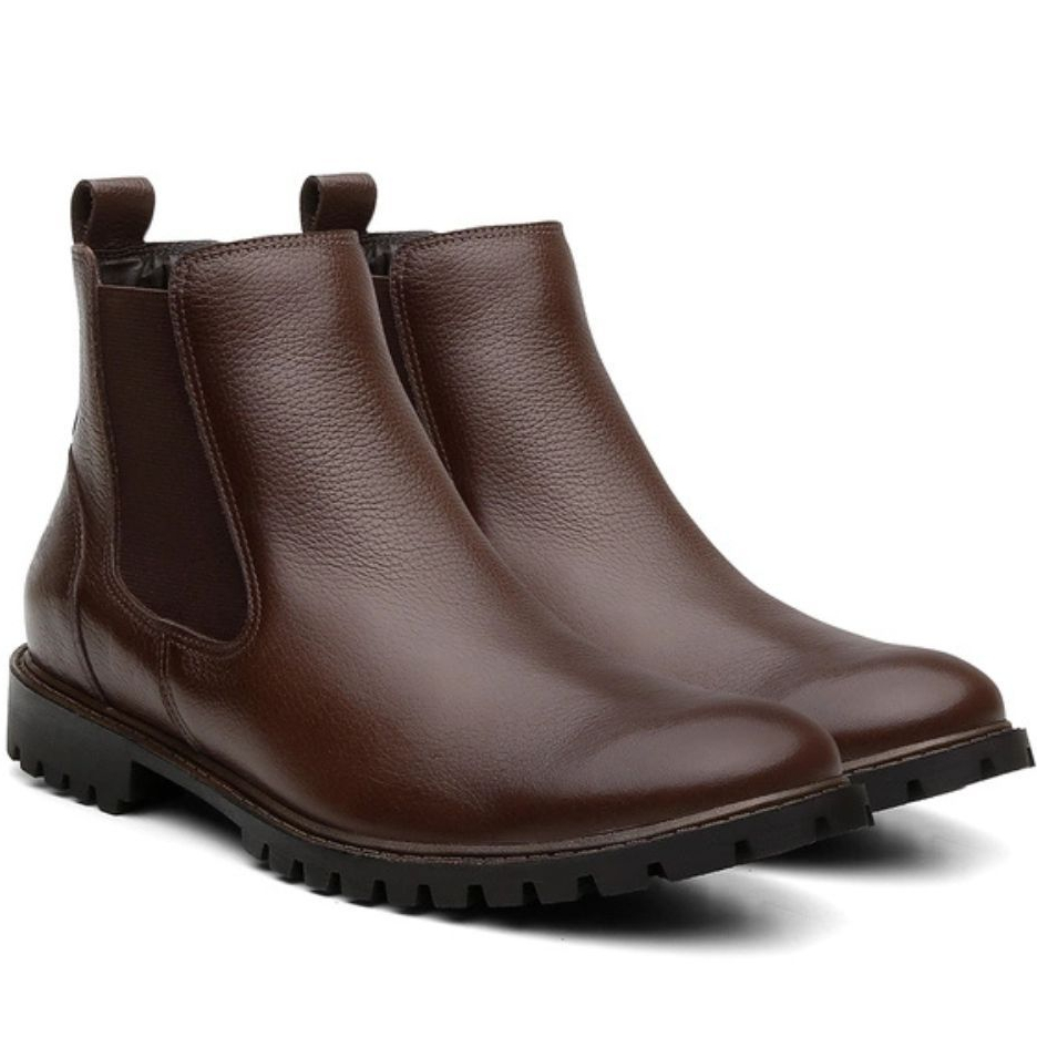 Botina Mateira Bota Chelsea Masculina em Couro Legítimo Sola de Pneu Casual e Trabalho