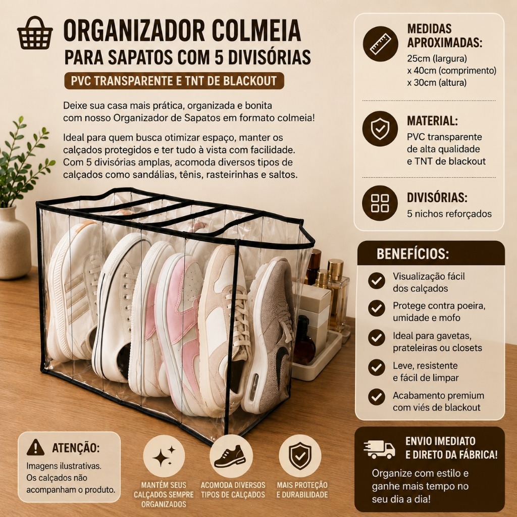 Colmeia Sapateira Organizadora de Sapatos Tênis chinelo rasteirinha