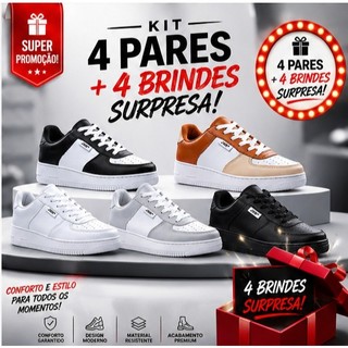 Kit 4 Pares de Tênis Casual Street | Estilo, Conforto e Aderência para o Dia a Dia