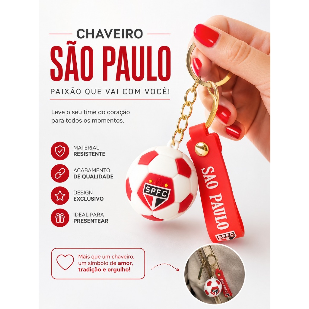 Chaveiro Bola São Paulo FC em Silicone | Acessório Estiloso para Torcedores