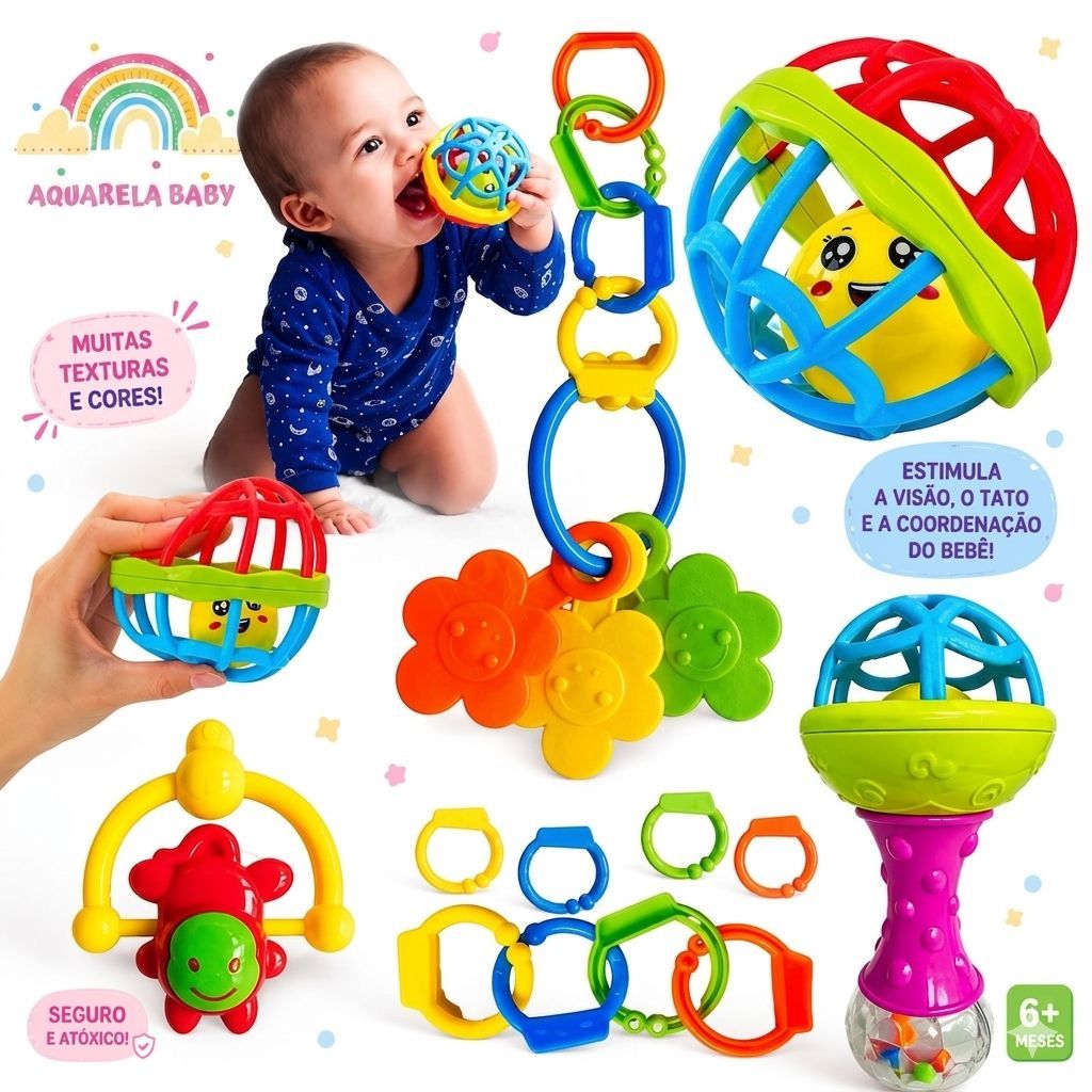 Mordedor para Bebe Sensorial com Chocalho e macio