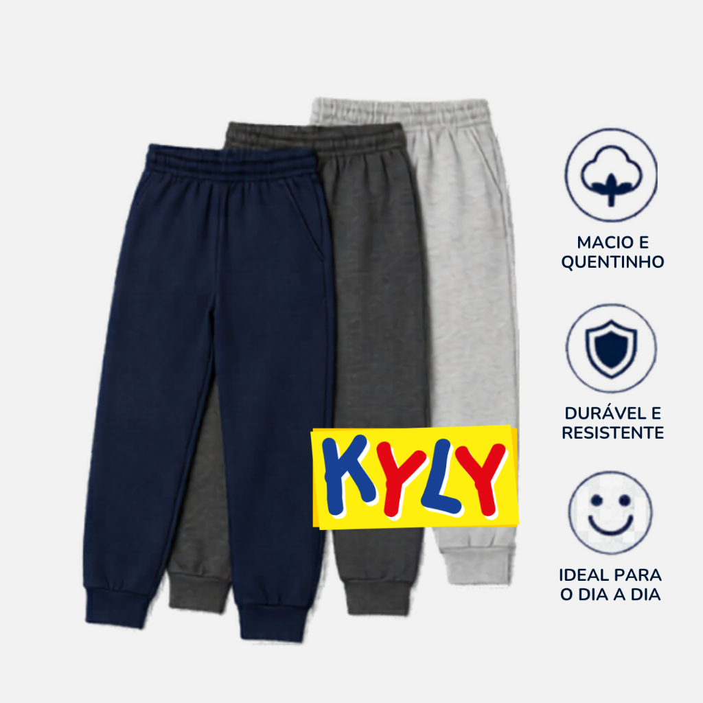 Calça Moletom Flanelado Infantil Unisex Confortavel Kyly com Punho do 04 ao 16 Quentinho