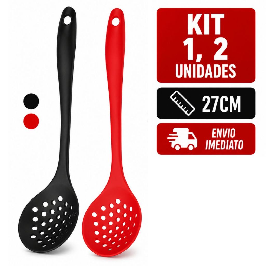 Escumadeira De Silicone 27cm Utensilios De Cozinha Antiaderente Resistente a Altas Temperaturas