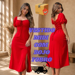 Vestido Femeninno Midi Liso Com Forro Elegante Manga Curta e Amarraçãon Decote Cruzado Tendencia 2026