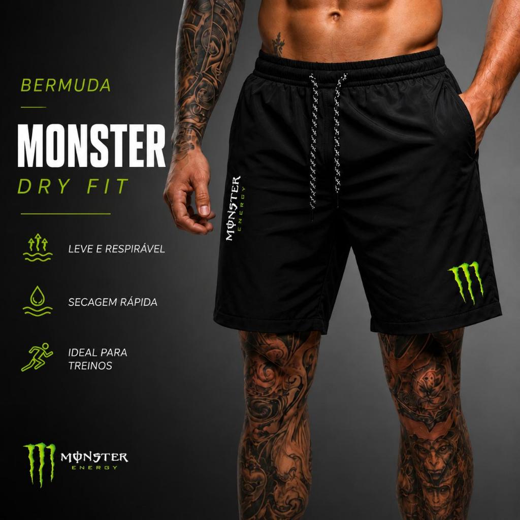 Bermuda Masculino Elastano Modelo Academia - Mo_nster 02 - Esportivo Ideal para lazer corridas e esportes