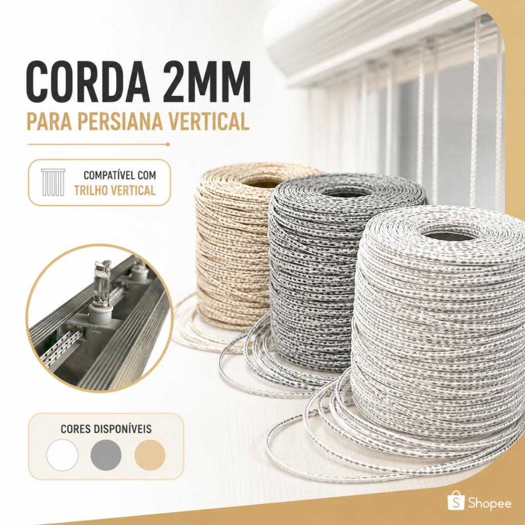 Corda 2mm Trilho Persiana Vertical Manutenção - Kit 5m Á 50m - Varias Cores