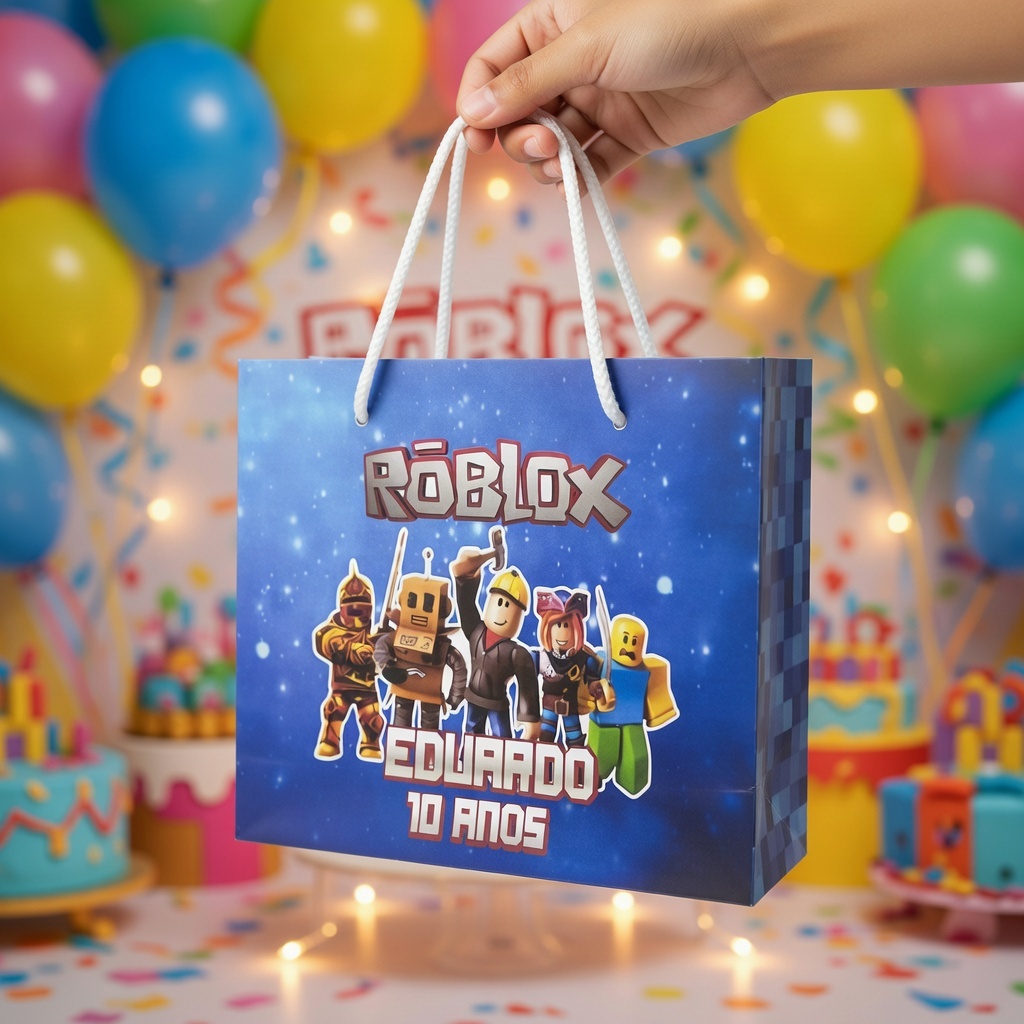Sacolinha Para Lembrancinha Roblox Sacola Personalizada Aniversário Infantil Pegue e Monte