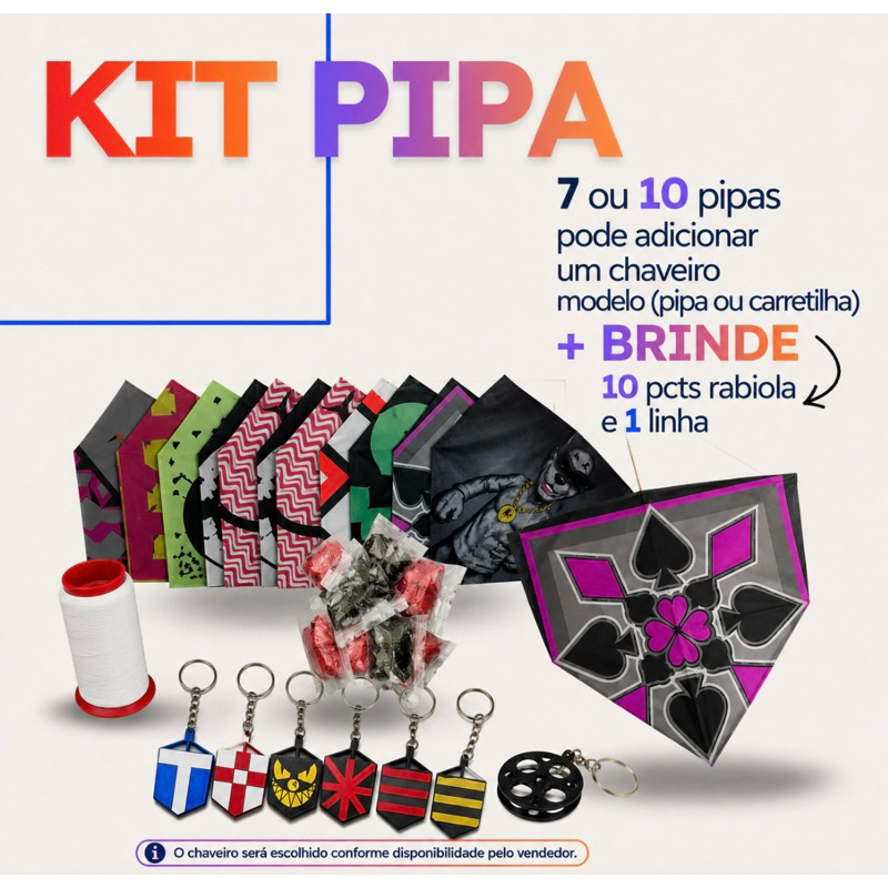 Brinquedos de menino Kits Pipa Pequeno GT Arcado 50cm | 07  | 10  Unids. + Brinde  Rabiolas e Linha