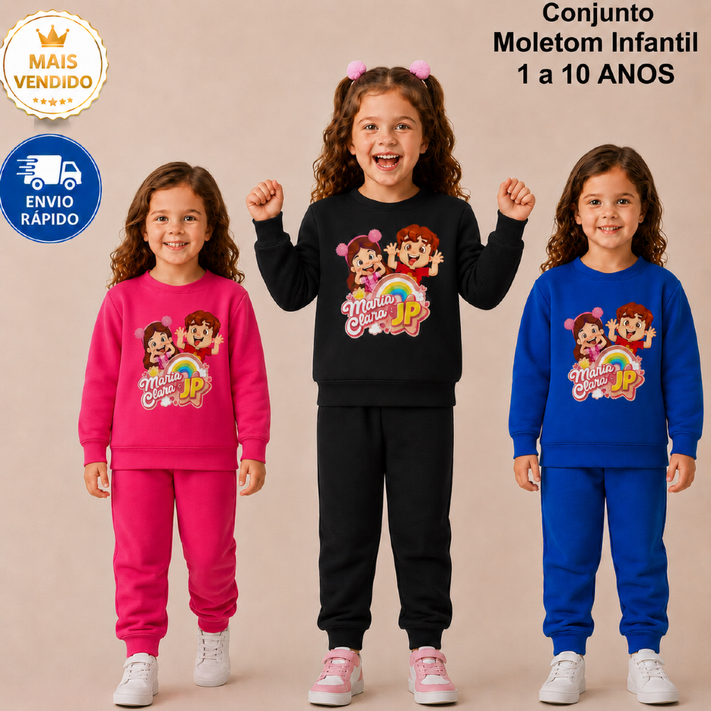 Conjunto Moletom Infantil Maria Clara e JP Com Gola Flanelado Inverno Menina 1 a 10 Anos Quentinho Blogueirinha