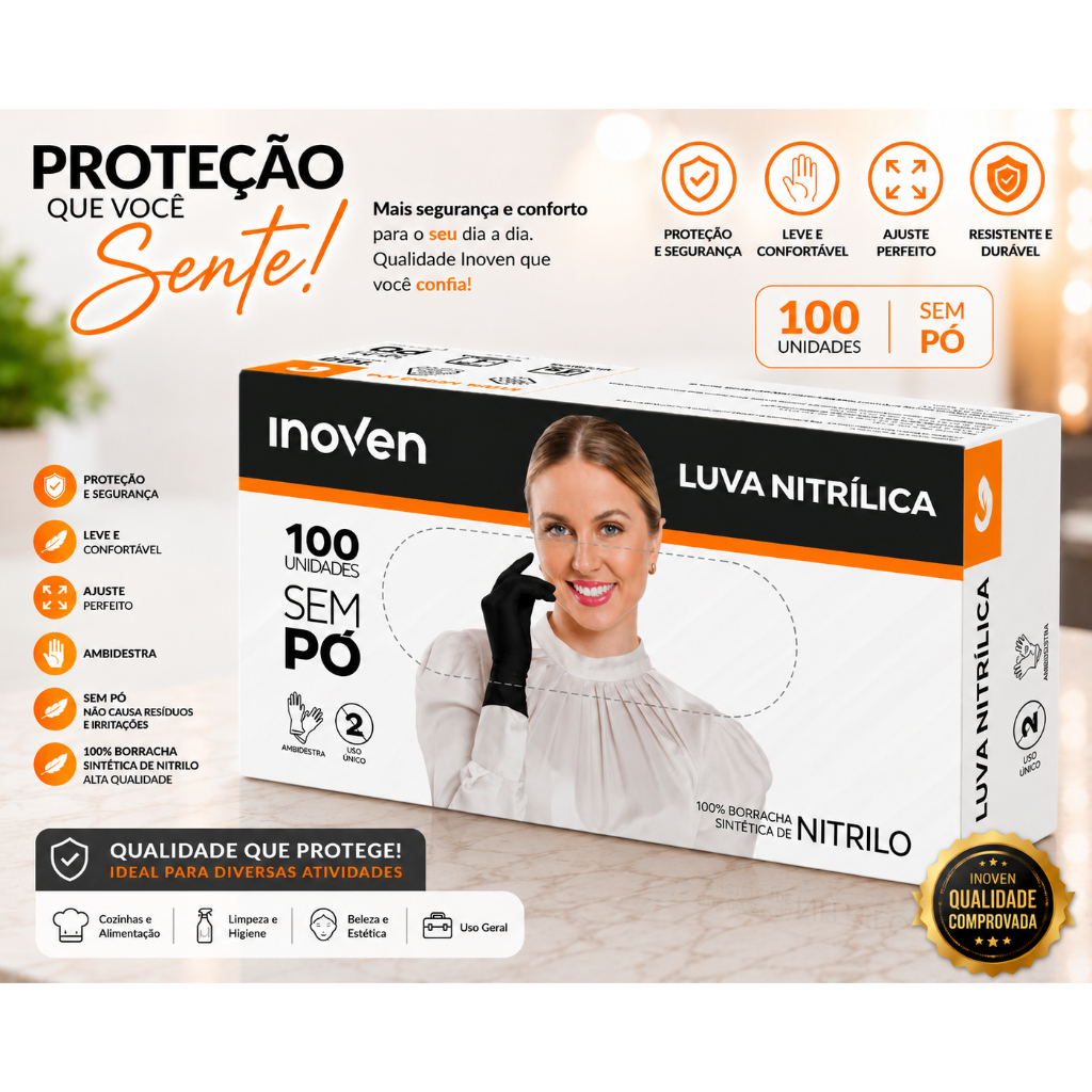 Luvas Nitrílica Descartáveis Antiderrapantes 100 Unid Preto