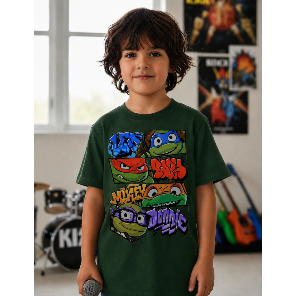 Camiseta Infantil Infanto Juvenil Tartarugas Ninjas Pizzas Desenho Personagens Estampado