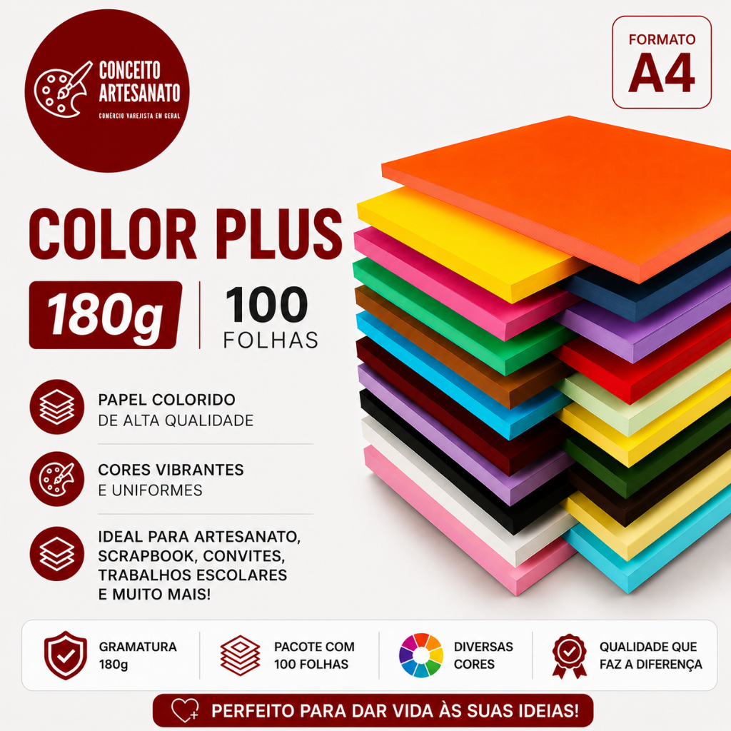 Papel Color Plus 180g - A4 - 100 folhas