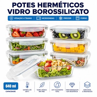 Pote Vidro Hermético Forno Microondas Freezer Airfryer Dieta Fitness Marmita - 1 a 5 unid…