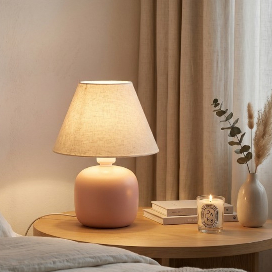 Abajur Luminária de Cerâmica Com Cúpula de Tecido para Quarto e Escritório Mesa Sala