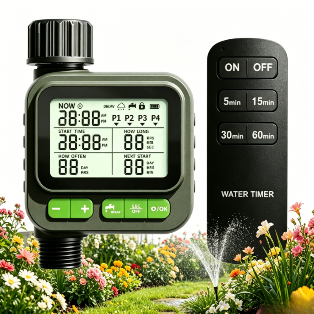 Temporizador de Irrigação Digital IP65 4 Programas Timer Água Jardim Gramado
