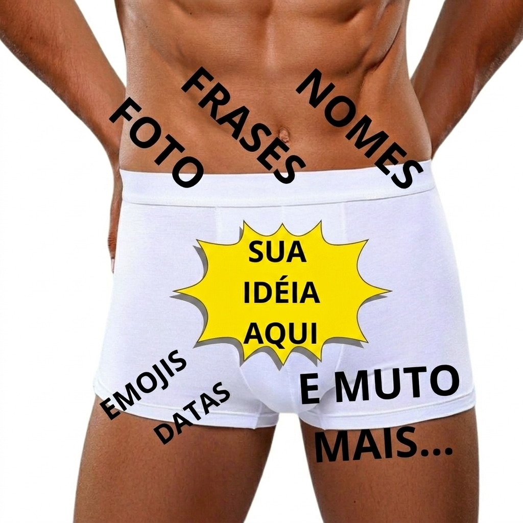 Cueca Boxer Branca Personalizada – Crie Sua Estampa Exclusiva!