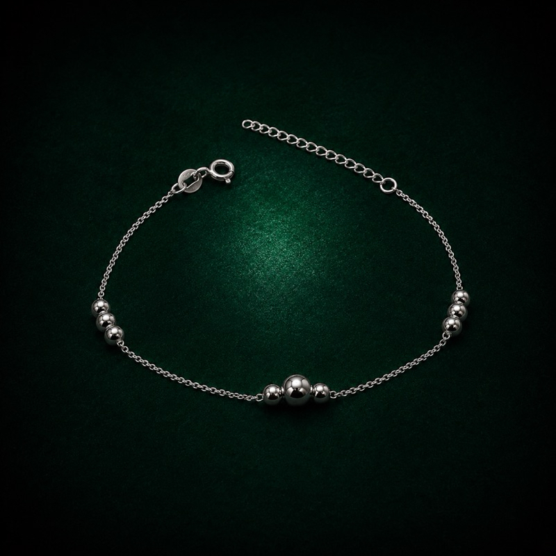 Pulseira Prata 925 Legítima com Bolinhas Laterais Design Delicado Feminino
