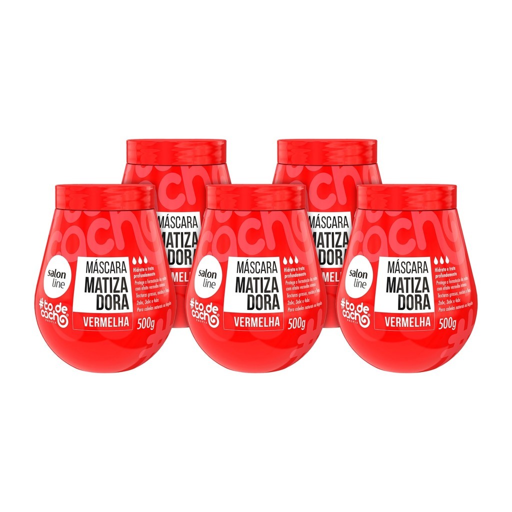 Kit com 5 máscara de hidratação Matizadora #todecacho Vermelhão do Poder Salon Line 500g