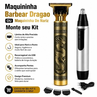 Máquina Profissional Dragão E Nariz Acabamento Sem Fio Cabelo Barba Pezinho Lamina Ajustá…