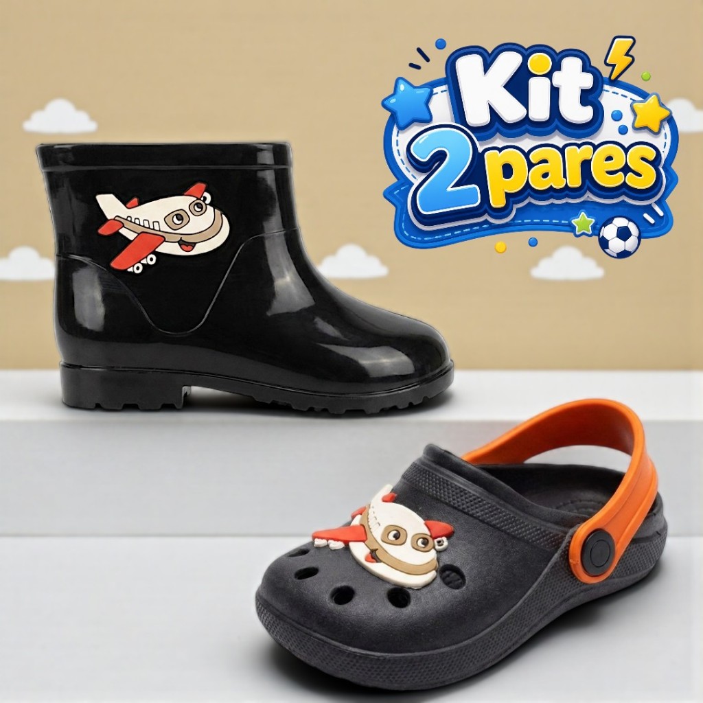 Kit 2 Pares Infantil Menino Galocha e Babuche Leve e Divertido