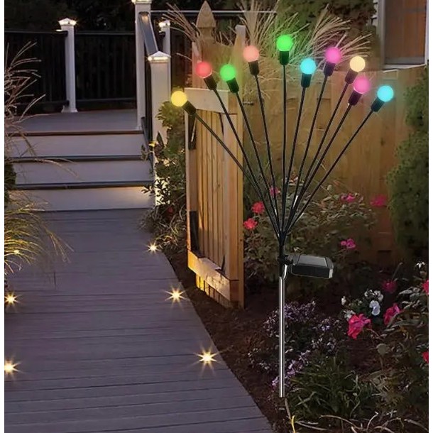 2 Kit Luminária de Jardim Com Placa Solar Espeto 24 LEDS Estilo Vagalume Colorido (3064)
