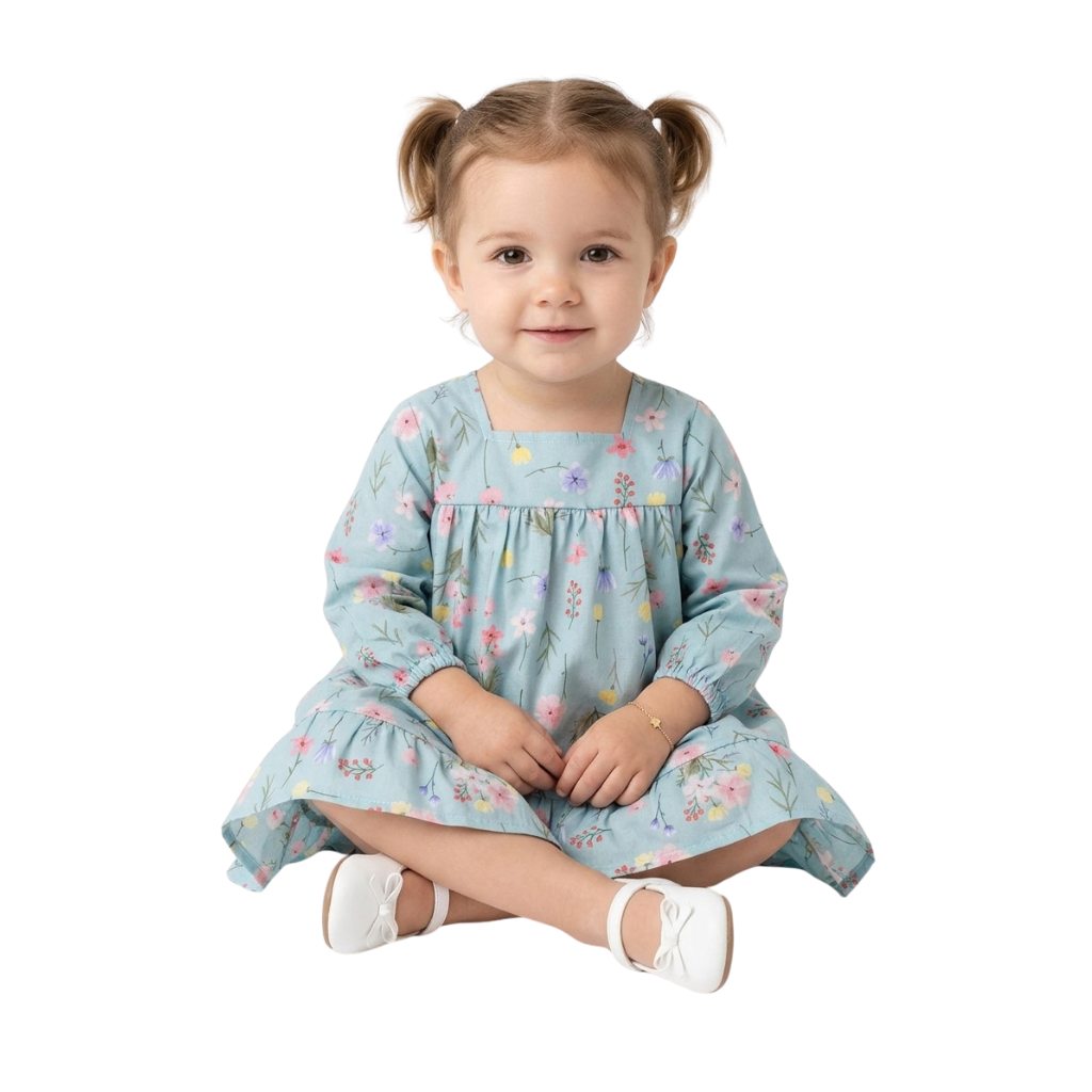 Vestido Infantil Floral Manga Longa Menina Bebê Algodão Roupa Infantil Delicada 2 Meses a 4 Anos