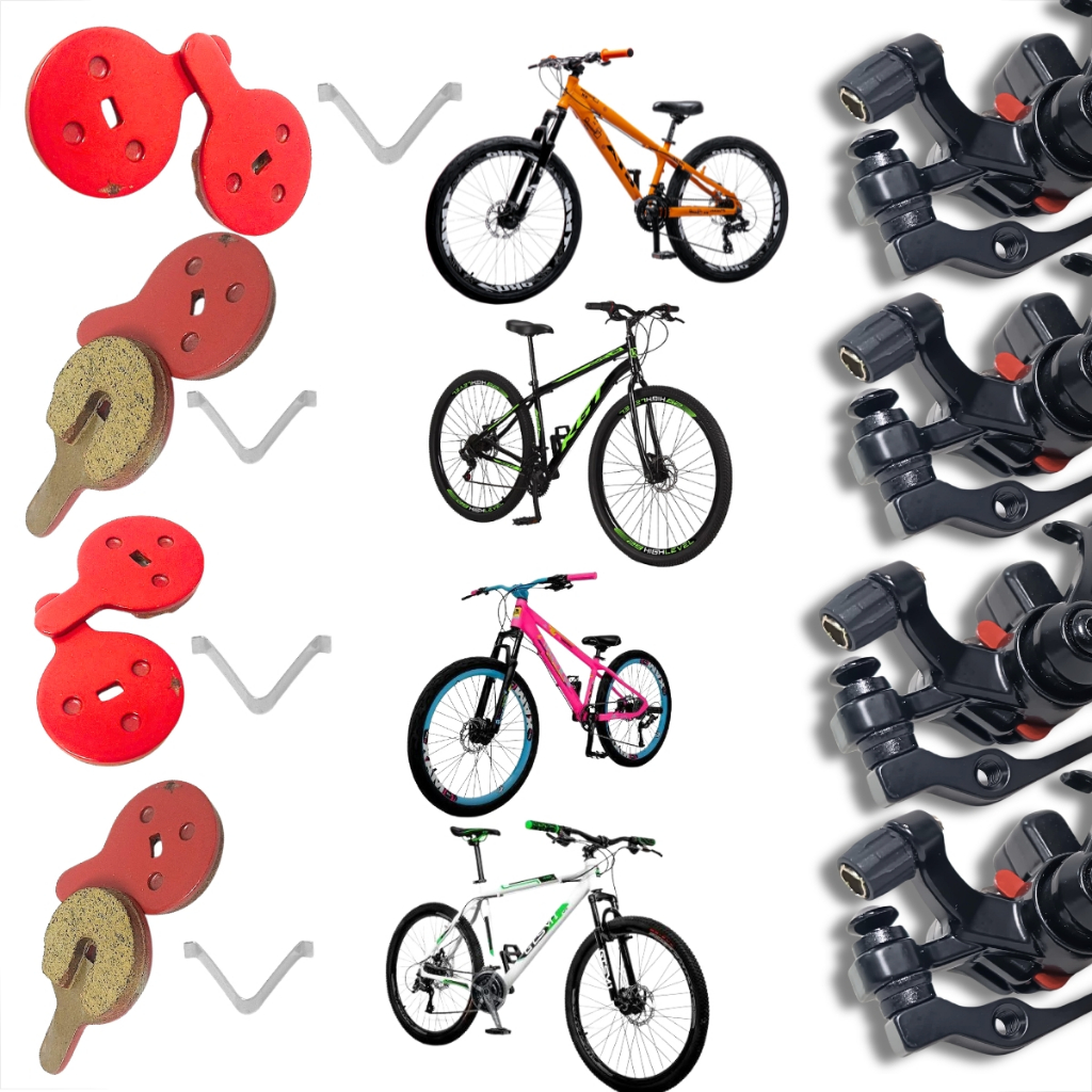 4 Pares de Pastilha de Freio Disco com Furo Mola Bike Aro 26 a Aro 29 Modelo P01 Furada