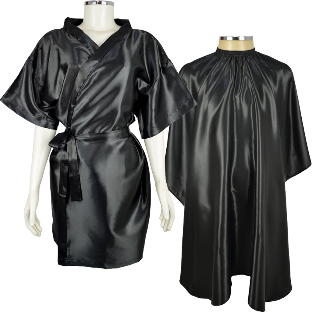 Kit Salão de Beleza, Cabeleireiro (a) - Capa de Corte em Cetim + Robe Feminino em Cetim