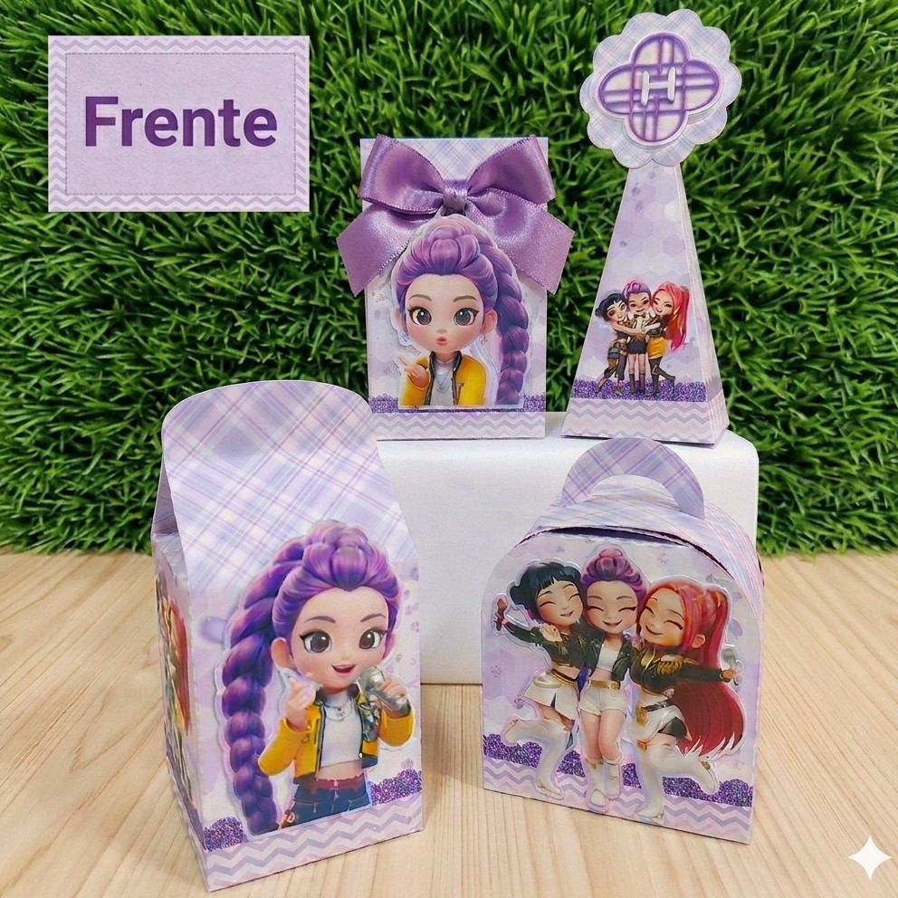 Kit Festa Guerreiras do K-pop Lembrancinha Aniversário Infantil Caixa Personalizada - Pegue e Monte