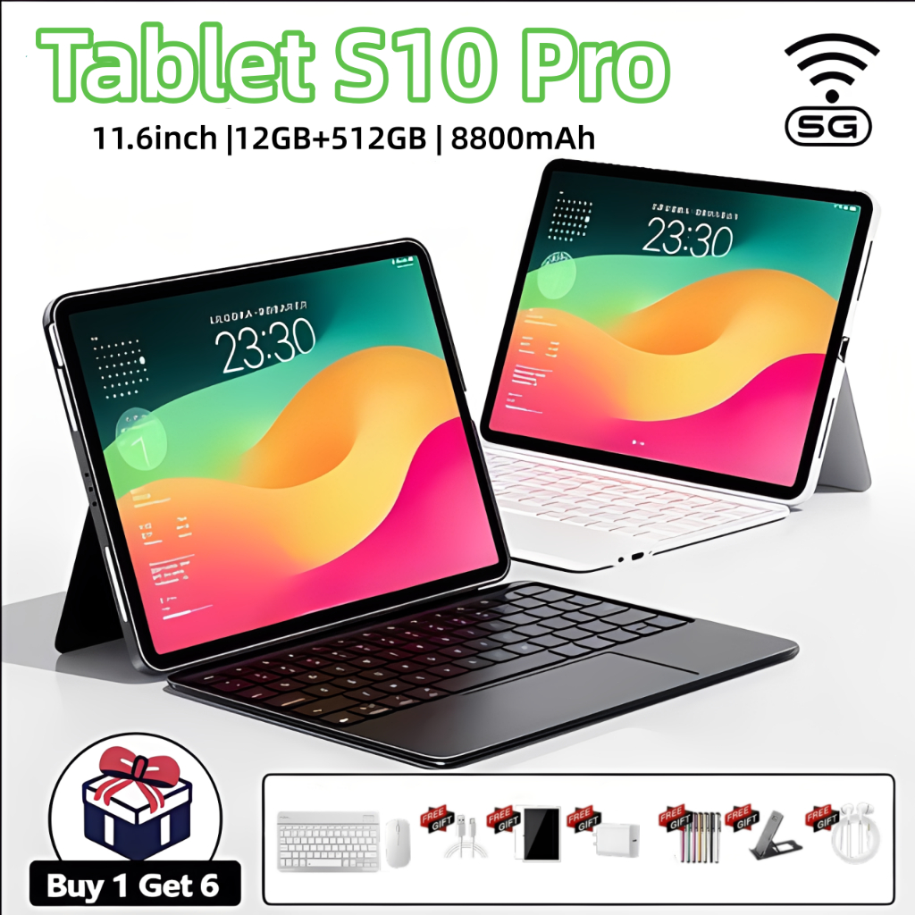 【Teclado e mouse grátis】Tablet S10 Pro 11,6 polegadas, 12 GB + 512 GB, Android 14, bateria de 8.800 mAh, 5G, Wi-Fi