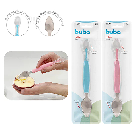Colher 2 em 1 Colher de Silicone Buba e Raspa Frutinha