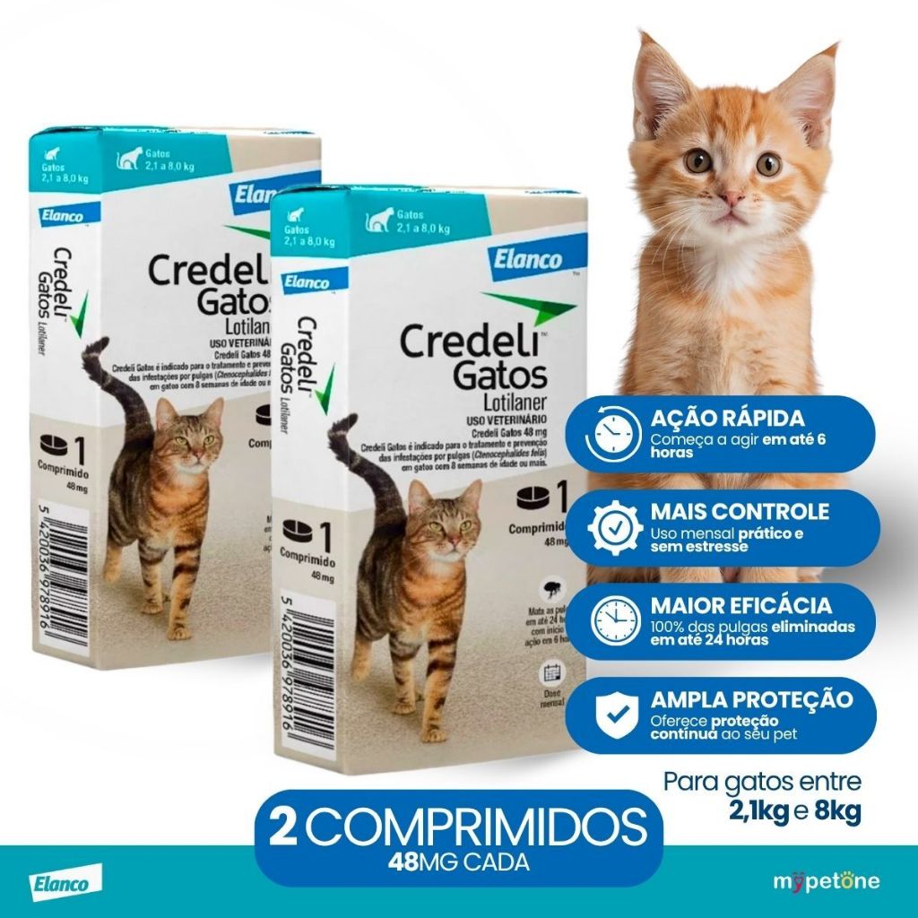 Kit 2 Credeli Antipulgas Elanco para Gatos de 2,1 a 8 Kg - 48 mg