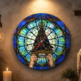 Relógio de Parede Nossa Senhora Redondo MDF 20x20 com Impressão UV Decoração Moderna
